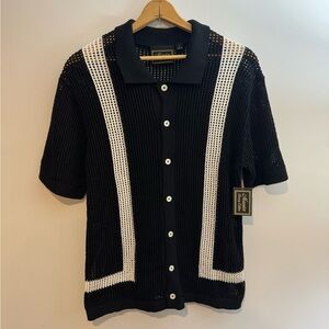 Crochet-Style Knit Polo Shirt - Button Up Collared Short Sleeve Men’s Large NWT